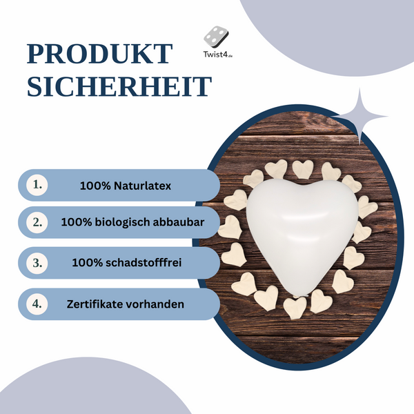 Twist4 heart balloons approx. Ø 26cm, 100% natural latex premium quality - Made in Germany - heart shape in red, pink and white - wedding Valentine's Day decoration - twist4®