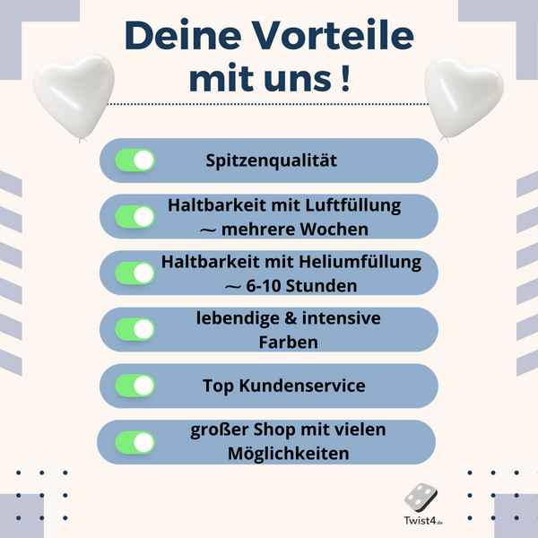 Twist4 heart balloons approx. Ø 26cm, 100% natural latex premium quality - Made in Germany - heart shape in red, pink and white - wedding Valentine's Day decoration - twist4®