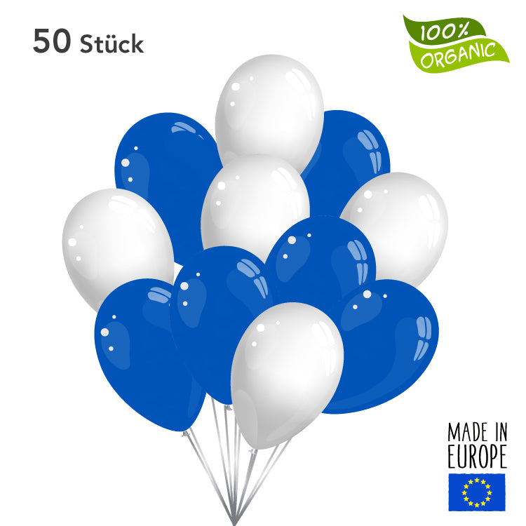 50 Luftballons Blau & Weiß – Je 25 Stück, 27 Cm, Aus Naturlatex, Für Helium Oder Luft