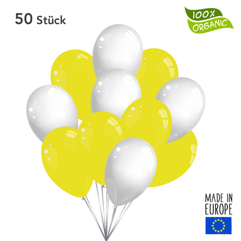 50 x Luftballons - gelb / weiß
