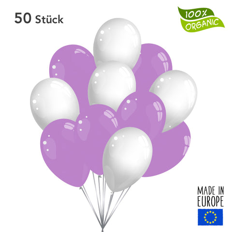 50 x Luftballons - lavendel / weiß