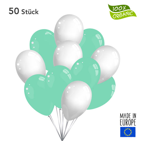 50 x Luftballons - mintgrün / weiß