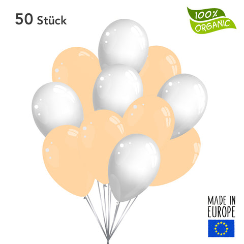 50 x Luftballons - pfirsich / weiß