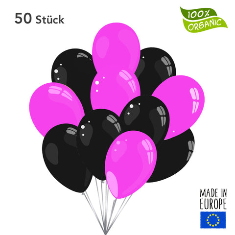 50 x Luftballons - schwarz / pink