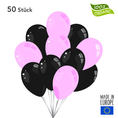 50 x Luftballons - schwarz / rosa