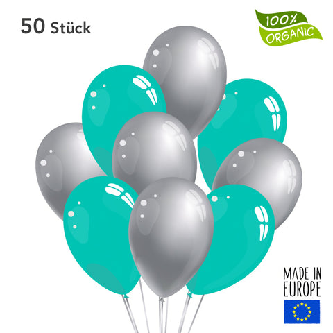 50 x Luftballons - türkis / silber