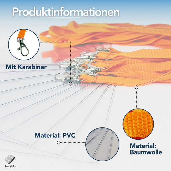 Schlüsselbänder, orange mit Ausweishülle DIN A6 - im SET