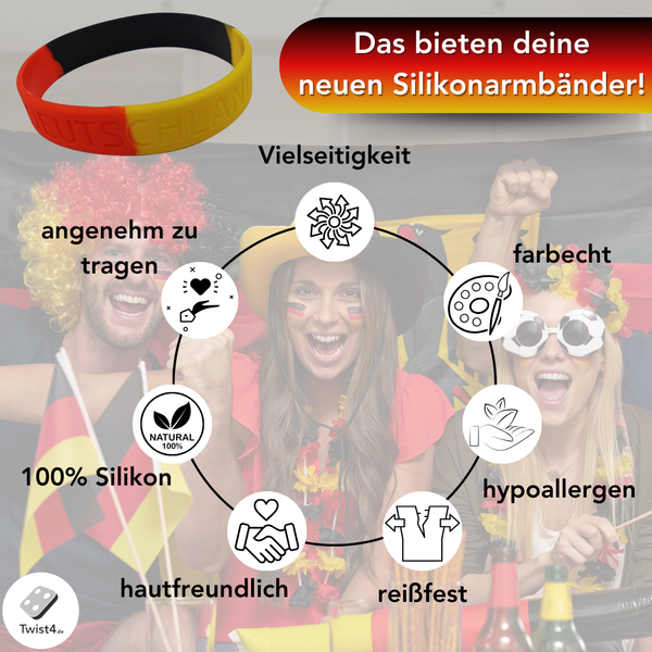 Silikonarmbänder - schwarz / rot / gelb - Germany