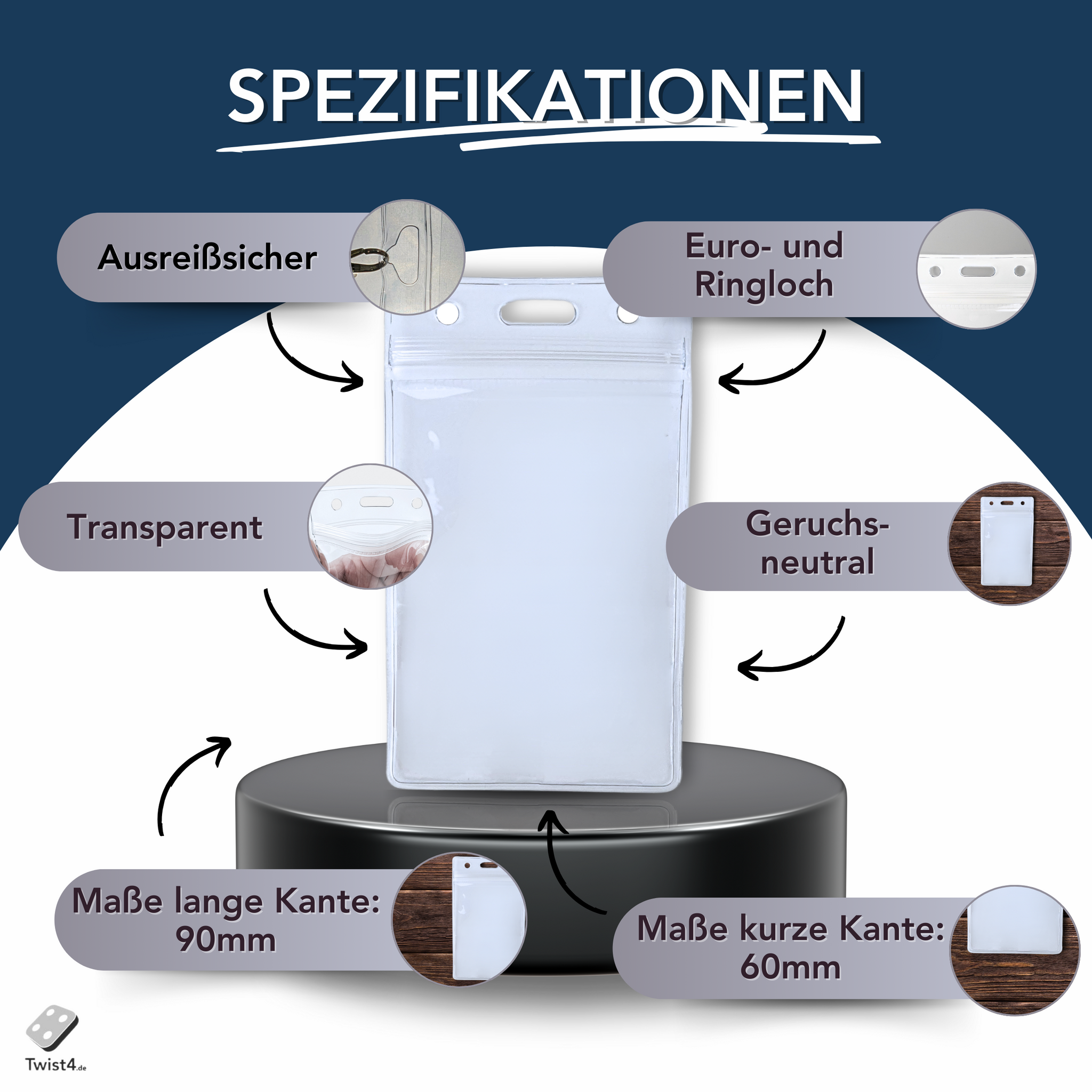 ID card holder - 60x90mm - transparent - portrait format - twist4