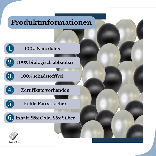 Luftballons - schwarz / silber im SET - 50 Stück
