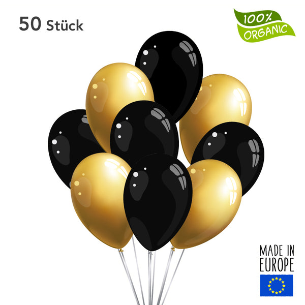 50 x Balloons - black / gold
