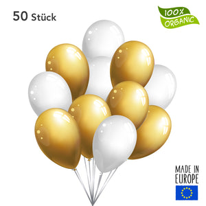 Luftballons - gold / weiß im SET - 50 Stück