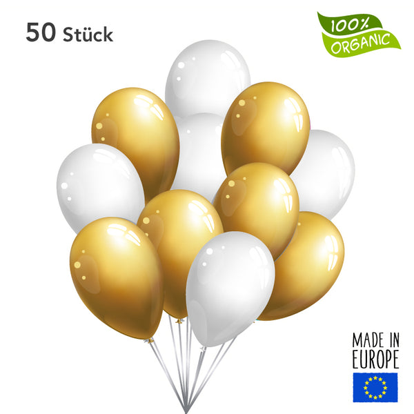 Luftballons - gold / weiß im SET - 50 Stück