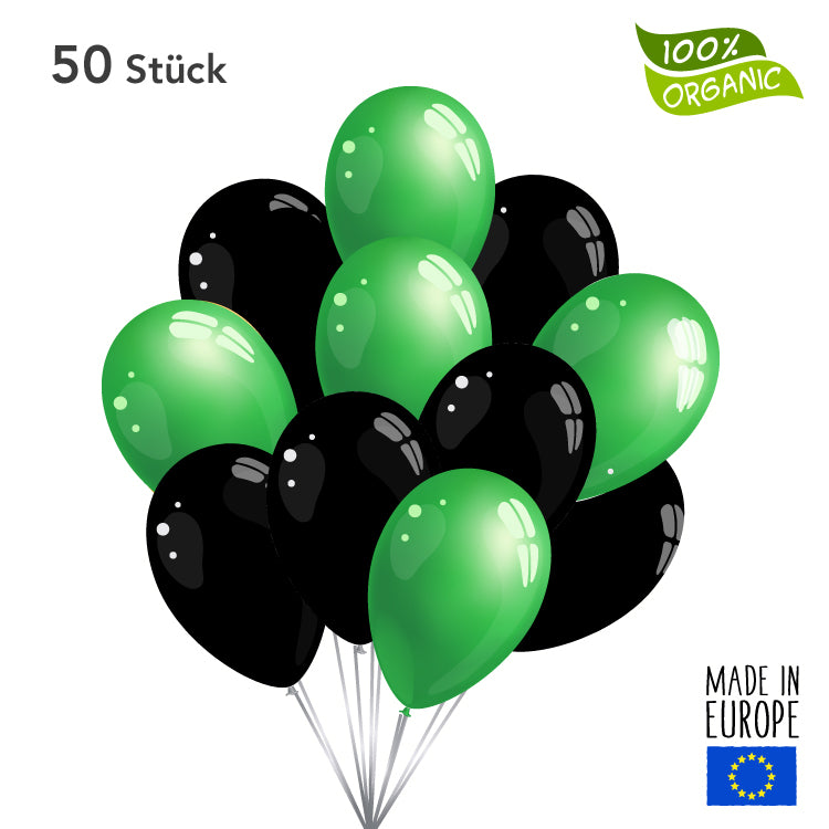 Luftballons - schwarz /  grün im SET - 50 Stück