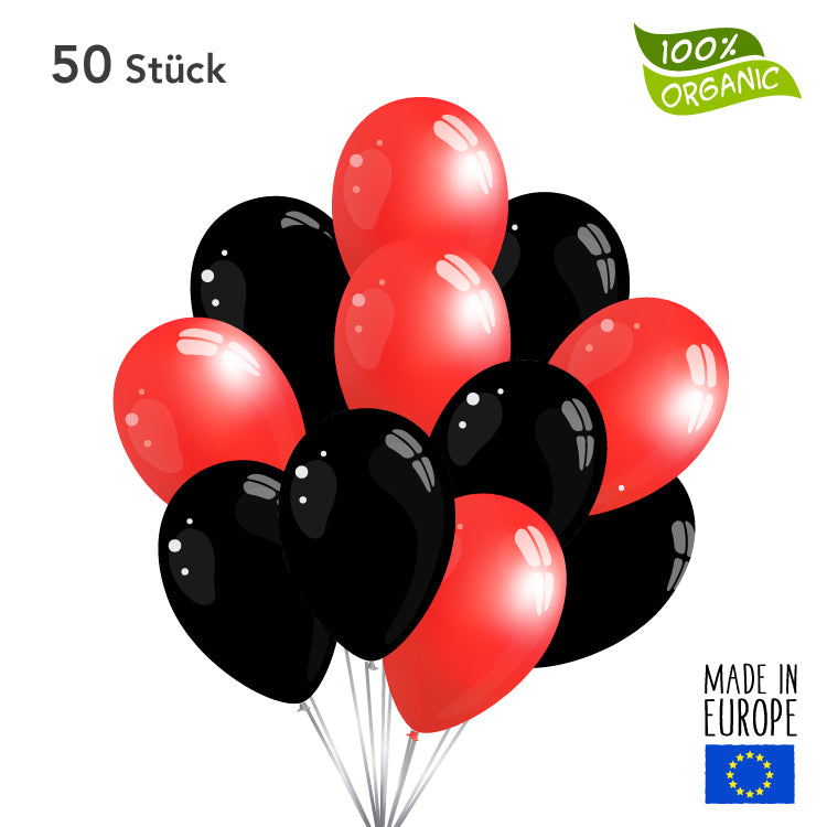 Luftballons - rot/schwarz im SET - 50 Stück