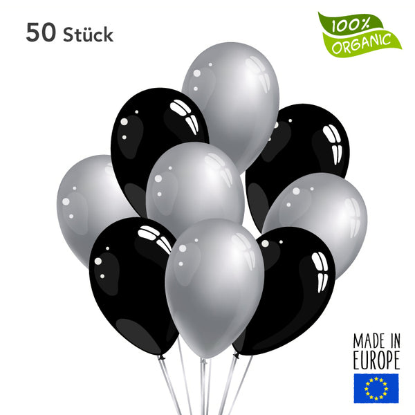 Luftballons - schwarz / silber im SET - 50 Stück