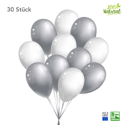 50 x Luftballons - weiß / silber